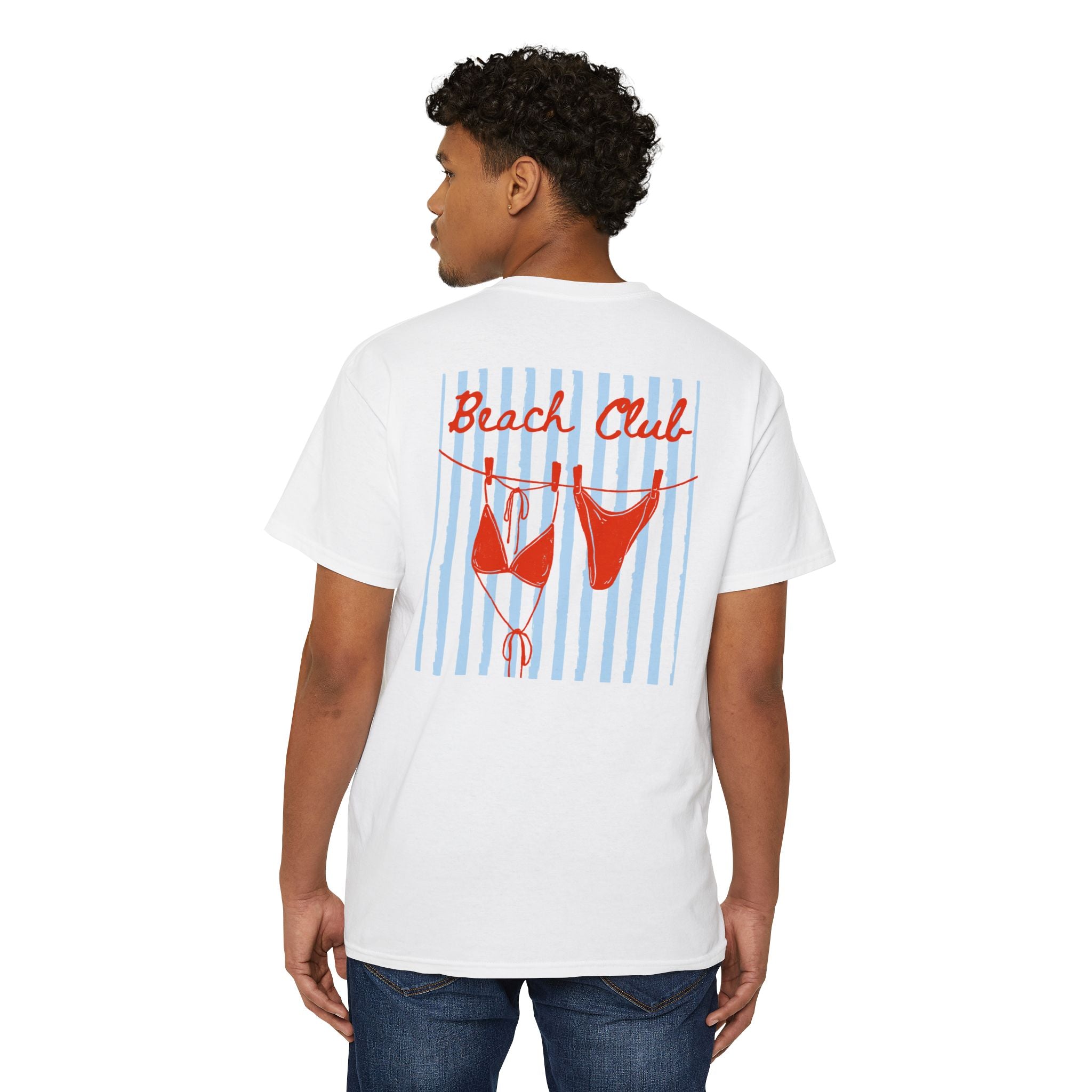 Beach Club Bikini Graphic T-Shirt | Striped Summer Tee