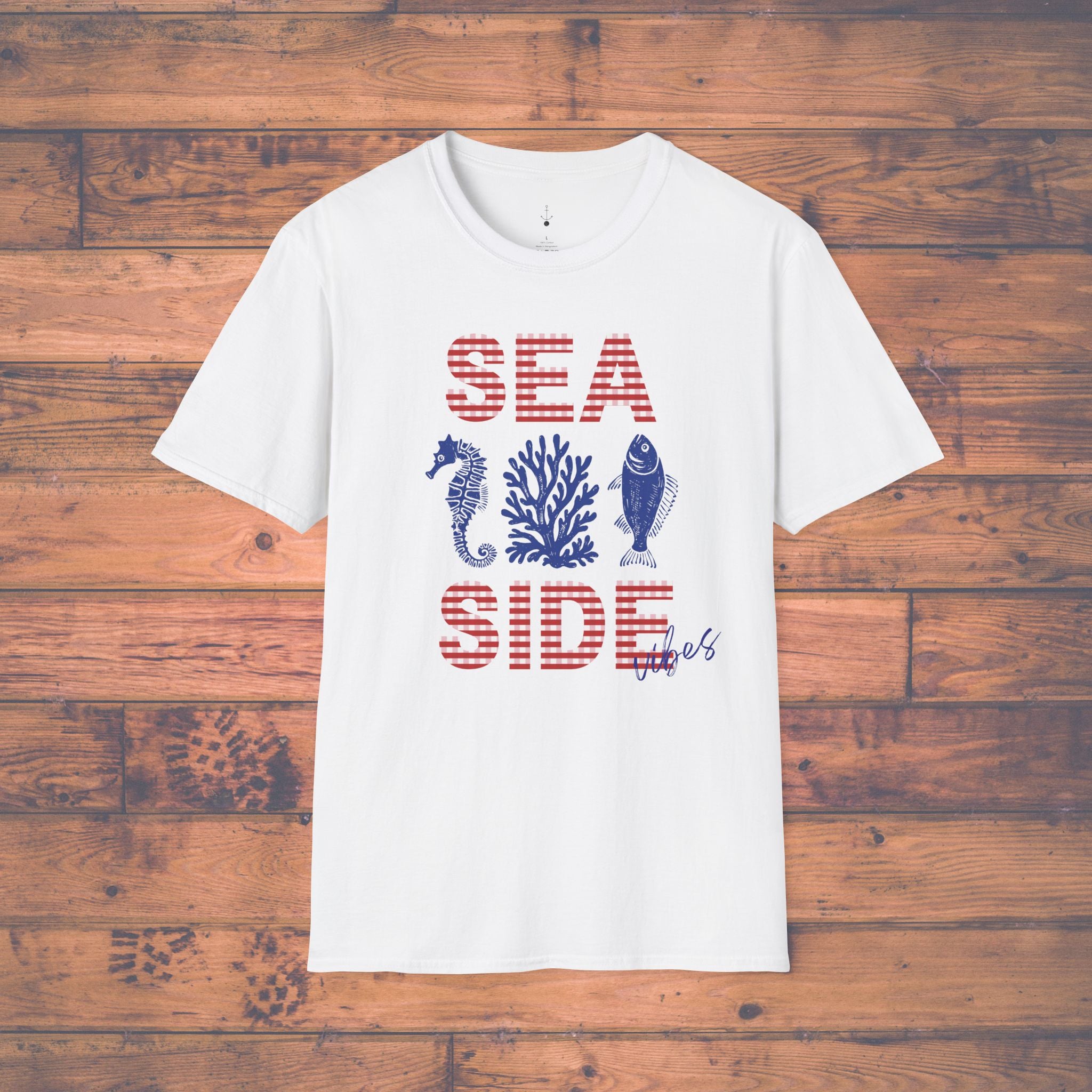 Sea Side Vibes Nautical Print T-Shirt | Seahorse Coral Fish Tee