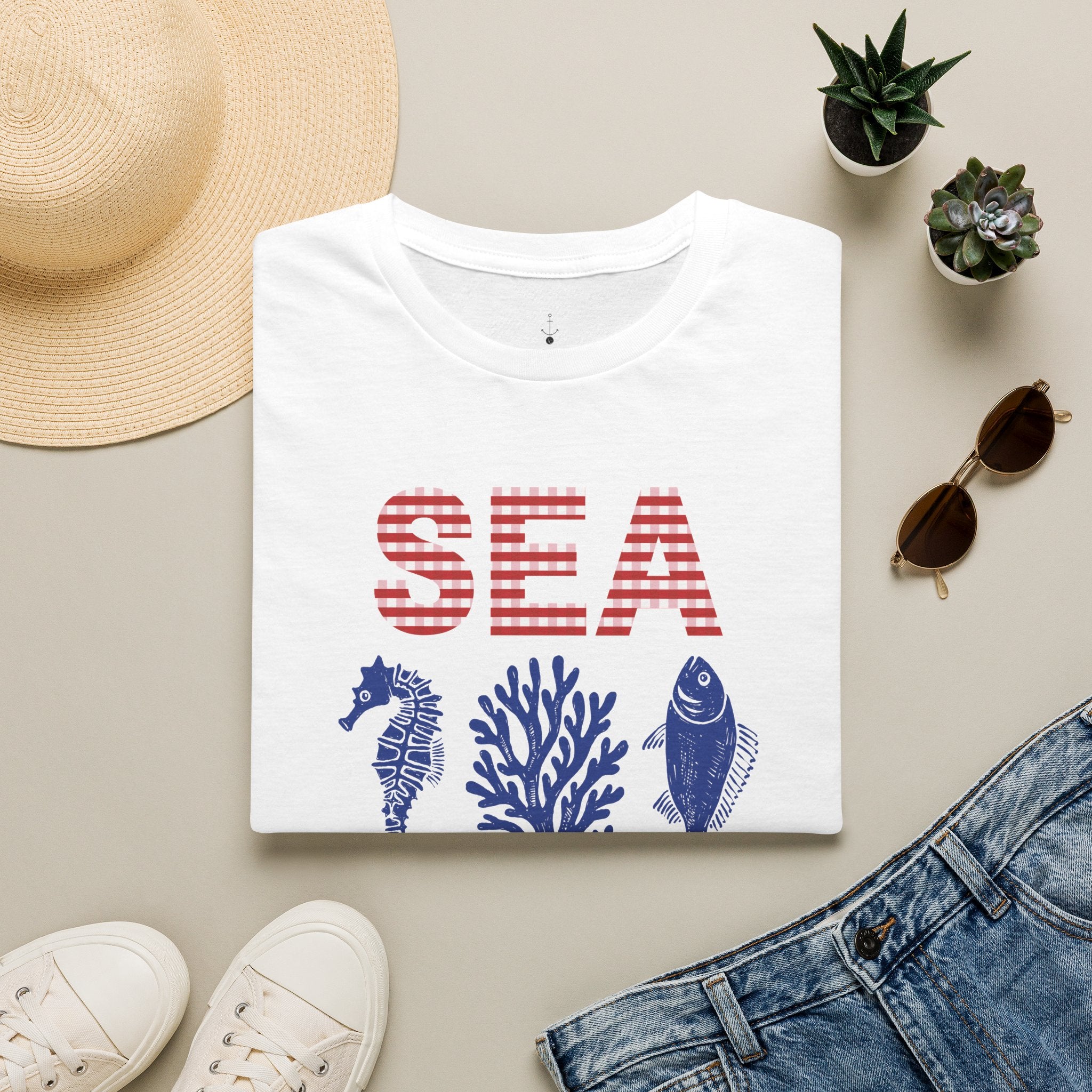 Sea Side Vibes Nautical Print T-Shirt | Seahorse Coral Fish Tee